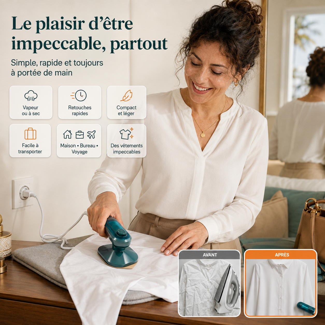 Mini Fer à Repasser Liss’Express™ Portable Vapeur & Sec – Plaque en Téflon