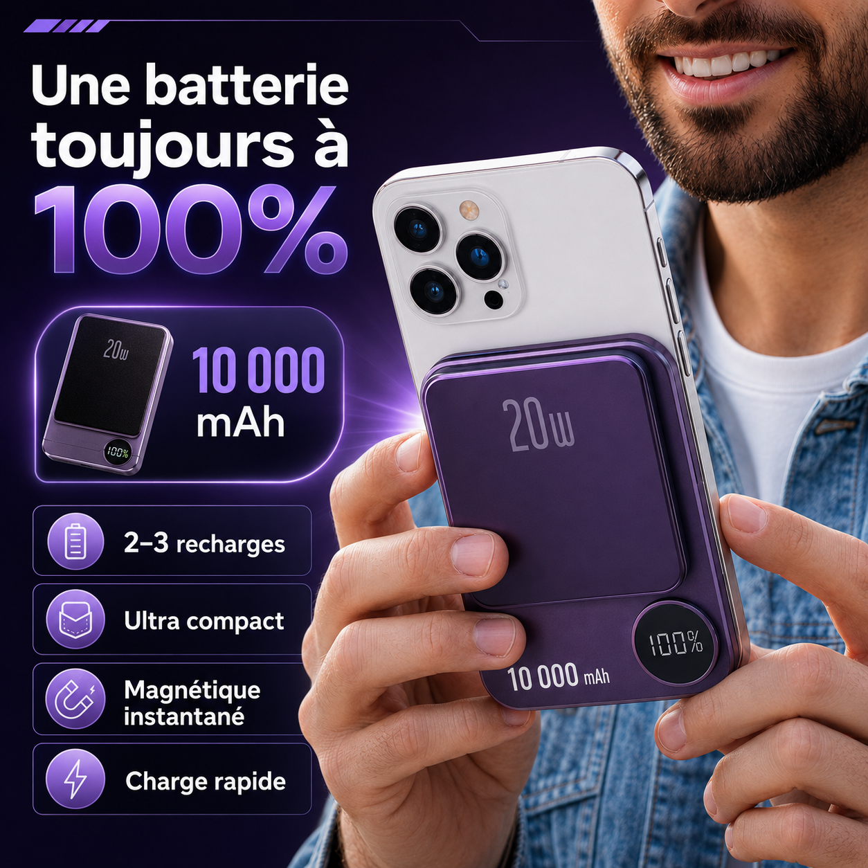 Batterie externe magnétique de 10000 mAh
