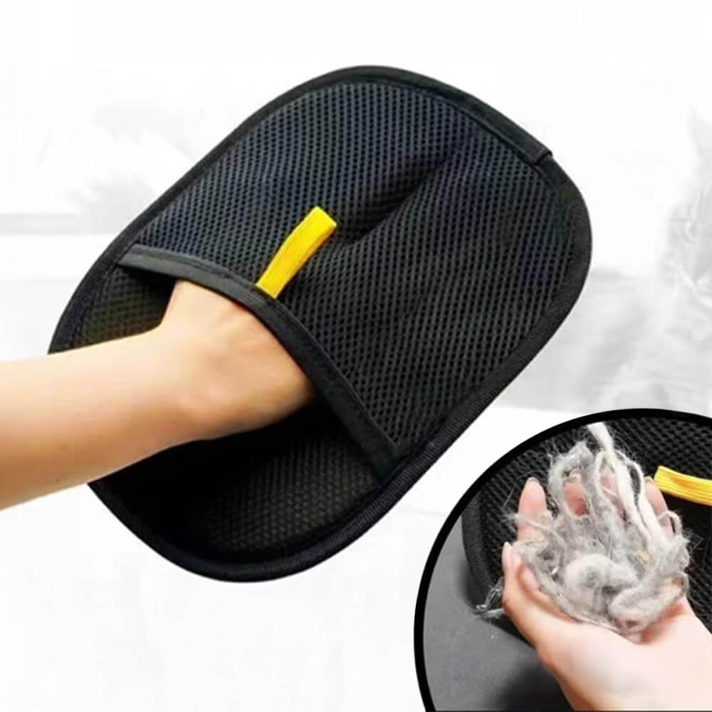 Gant électrostatique double face pour l'épilation des poils d'animaux.