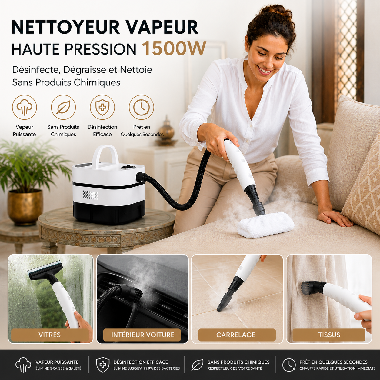 Nettoyeur Vapeur Multifonction Haute Pression 1500W