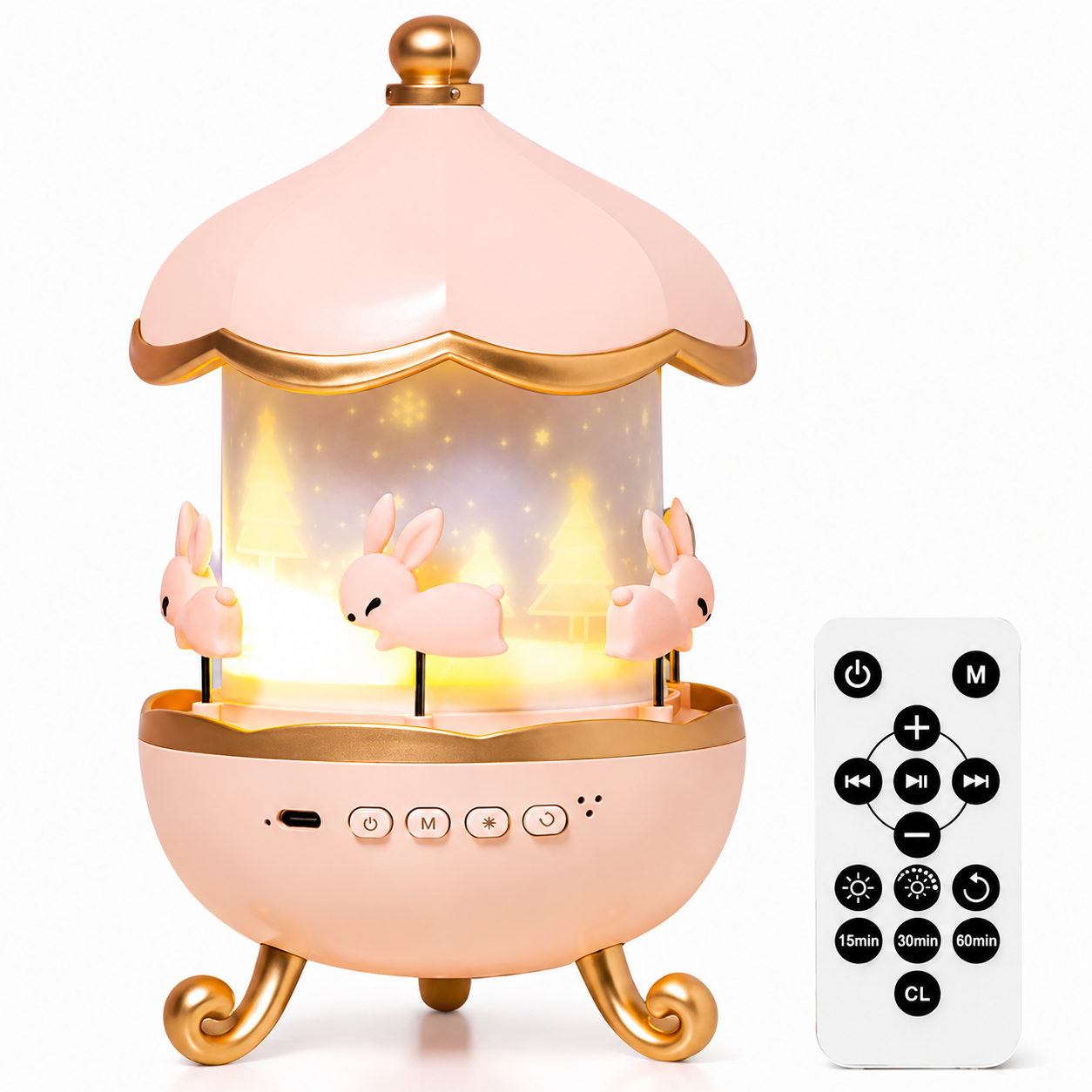 Veilleuse projecteur d’étoiles LED avec haut-parleur Bluetooth - Rose