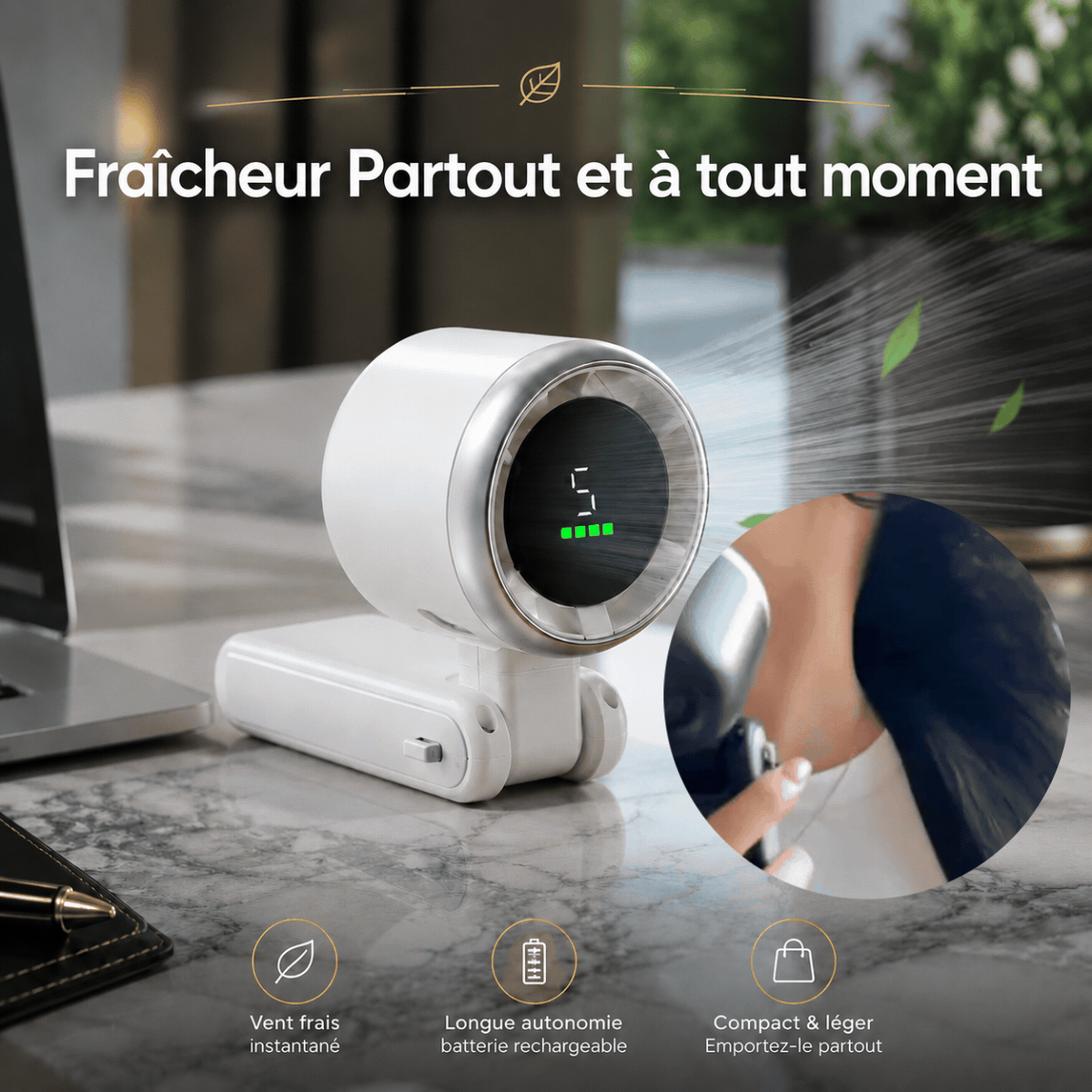 Ventilateur de Poche Intelligent Pliable avec Écran LED