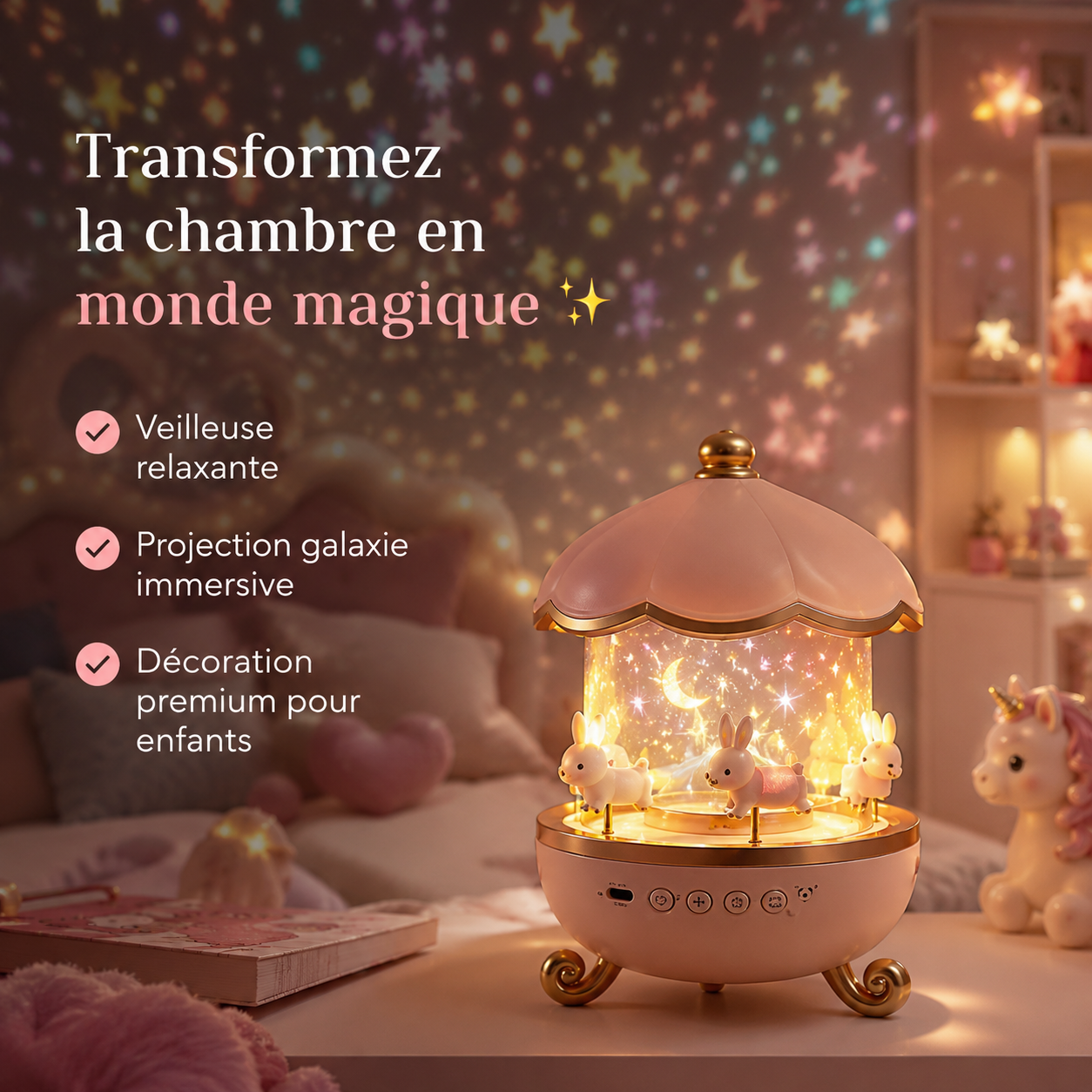 Veilleuse projecteur d’étoiles LED avec haut-parleur Bluetooth.