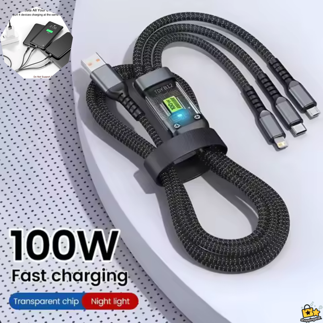 Câble de Charge 3-en-1 – Puissance 100W Charge Rapide