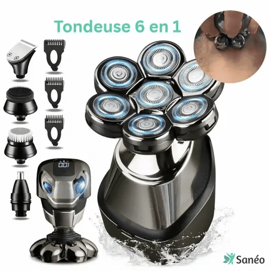 Tondeuse & Rasoir électrique rechargeable pour tête, visage et corps 6-en-1