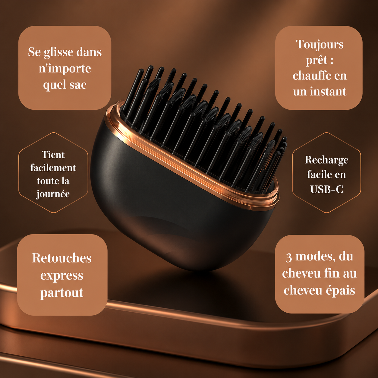 Brosse lissante chauffante portable Blyss™️