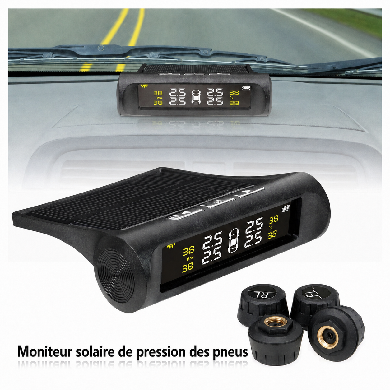Lecteur solaire de pression des pneus de voitures & motos