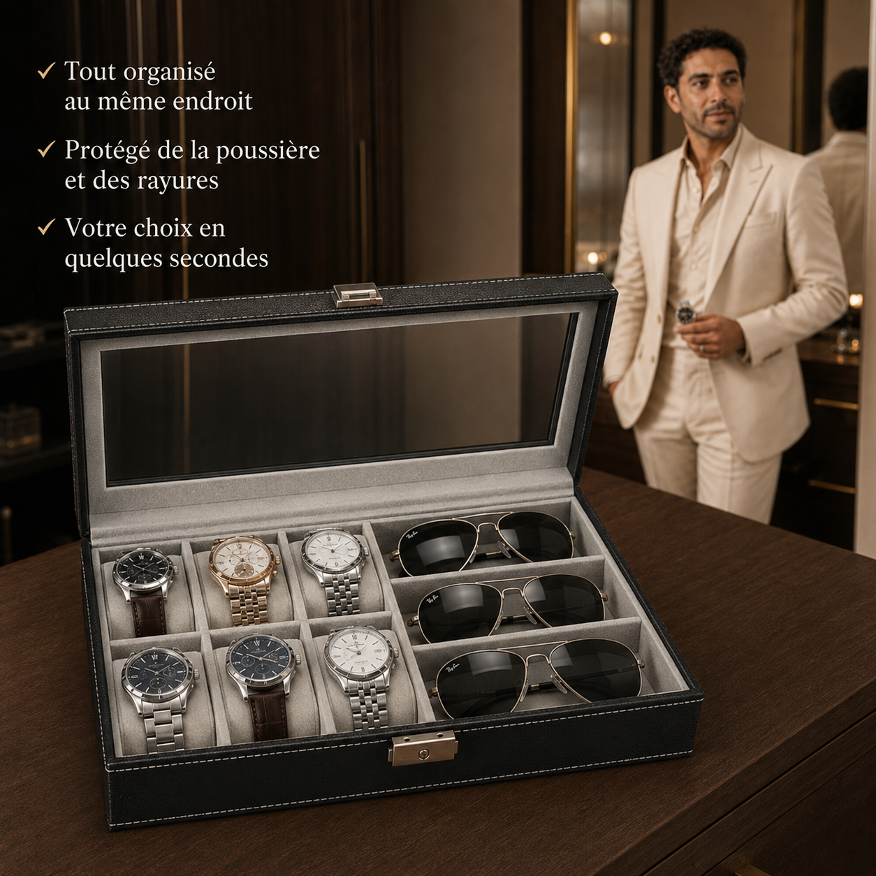 Coffret pour Montres & Lunettes – 9 Compartiments