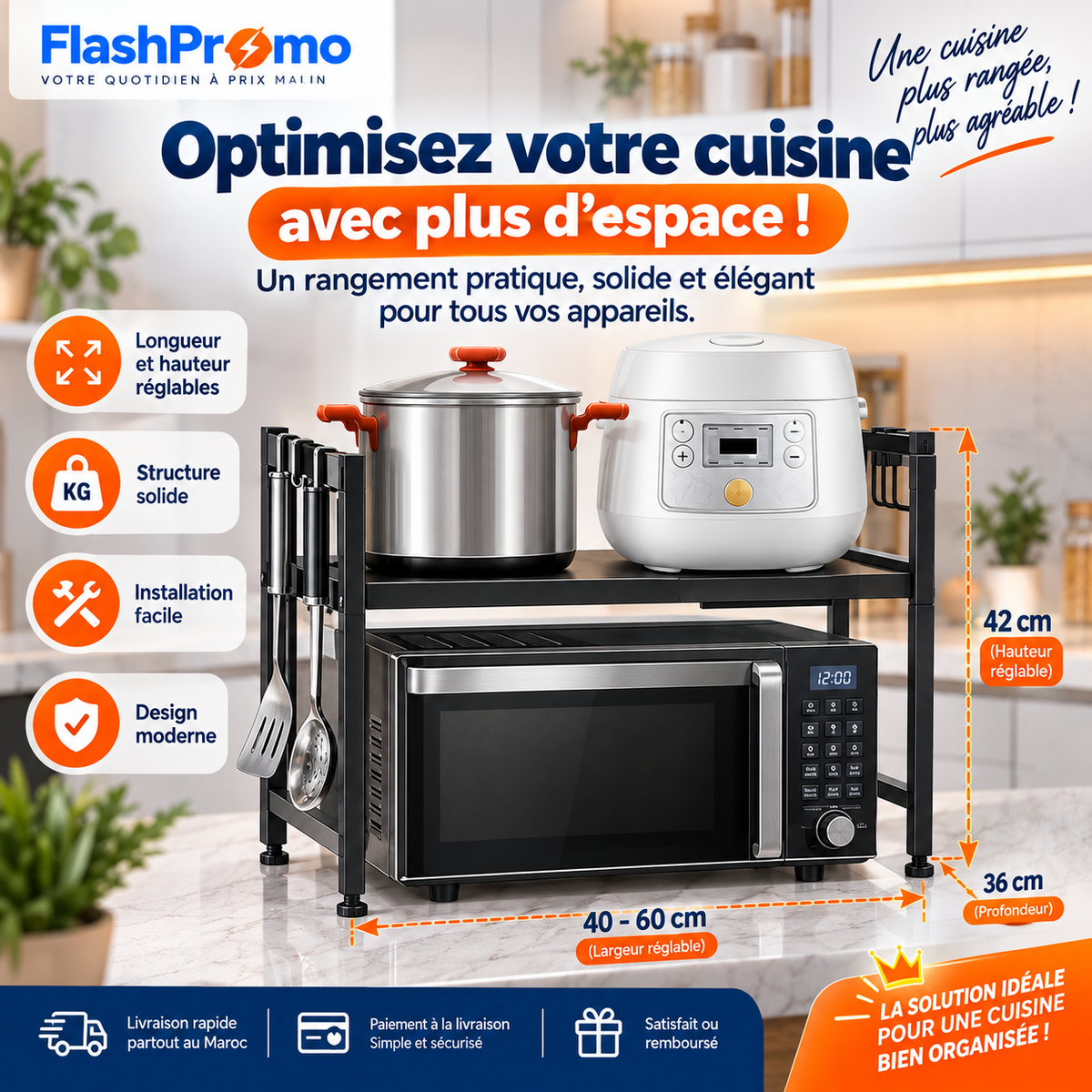 Étagère inoxydable extensible pour Rangement de Cuisine