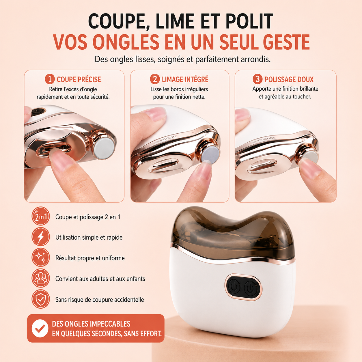 Coupe-ongles électrique 2-en-1 | Qualité Premium