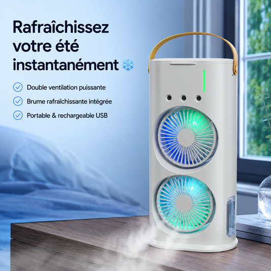 Climatiseur d’air portable à double tête avec pulvérisation.