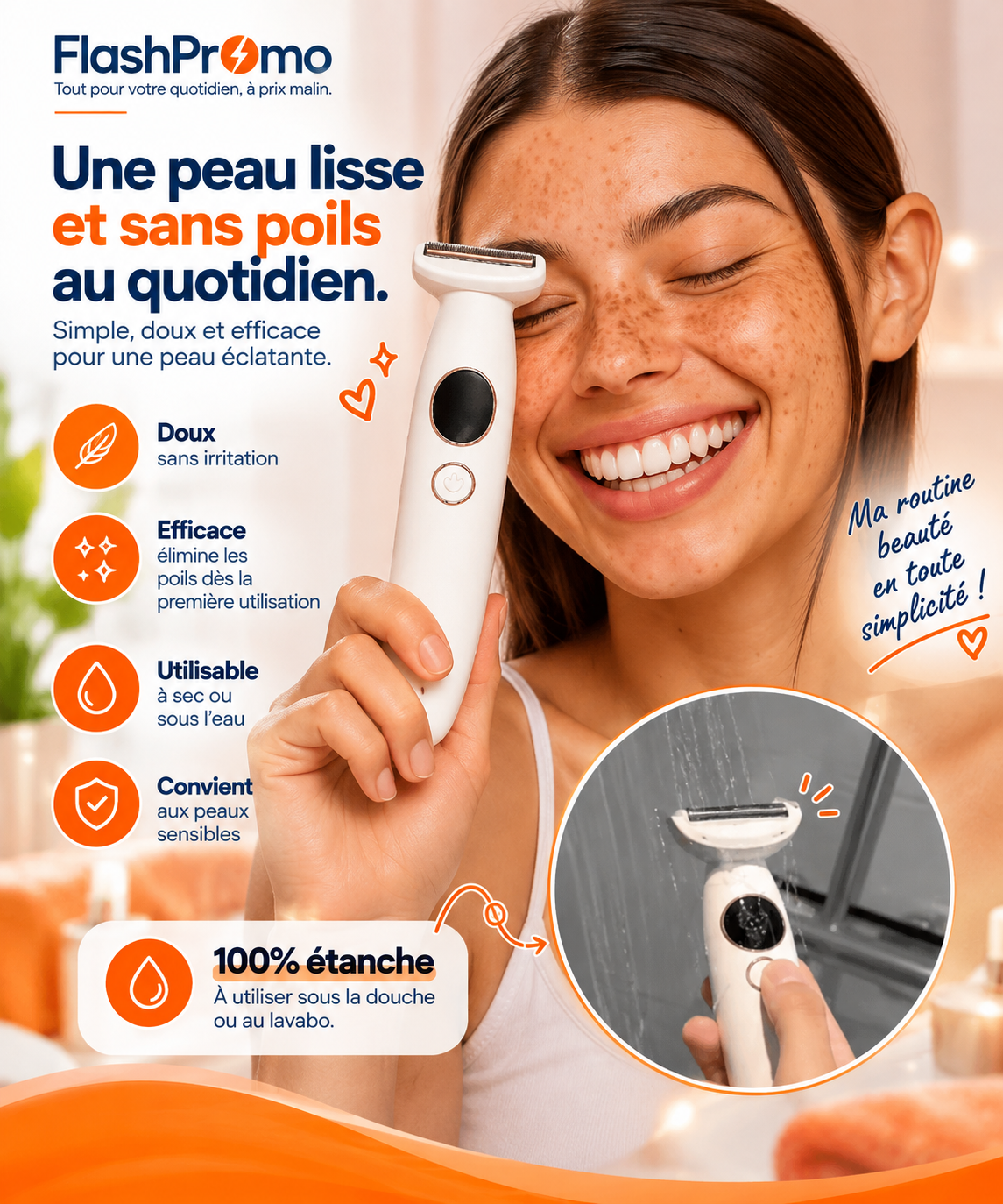 Appareil dépilation électrique Glowya 5-en-1 avec afficheur