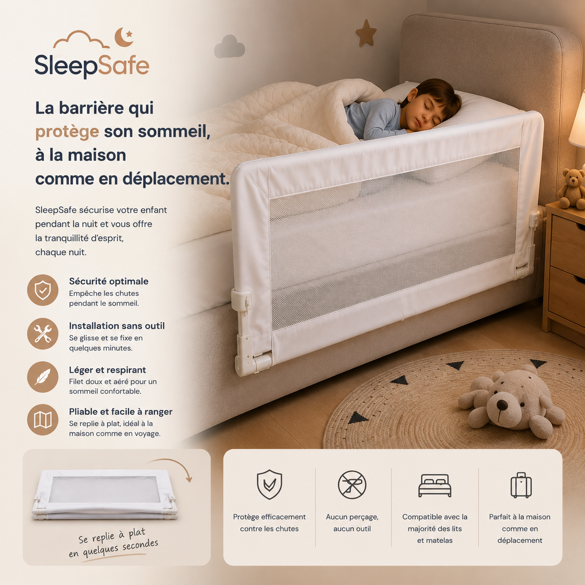 SleepSafe – Barrière de Lit Anti-Chute Enfant