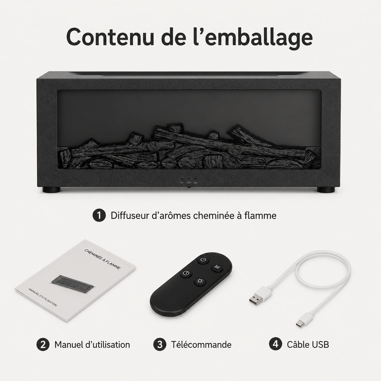 Diffuseur d’arômes à effet flamme avec télécommande