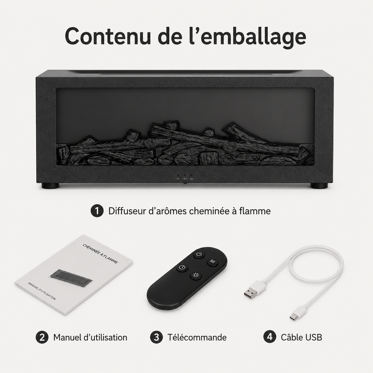 Diffuseur d’arômes à effet flamme avec télécommande