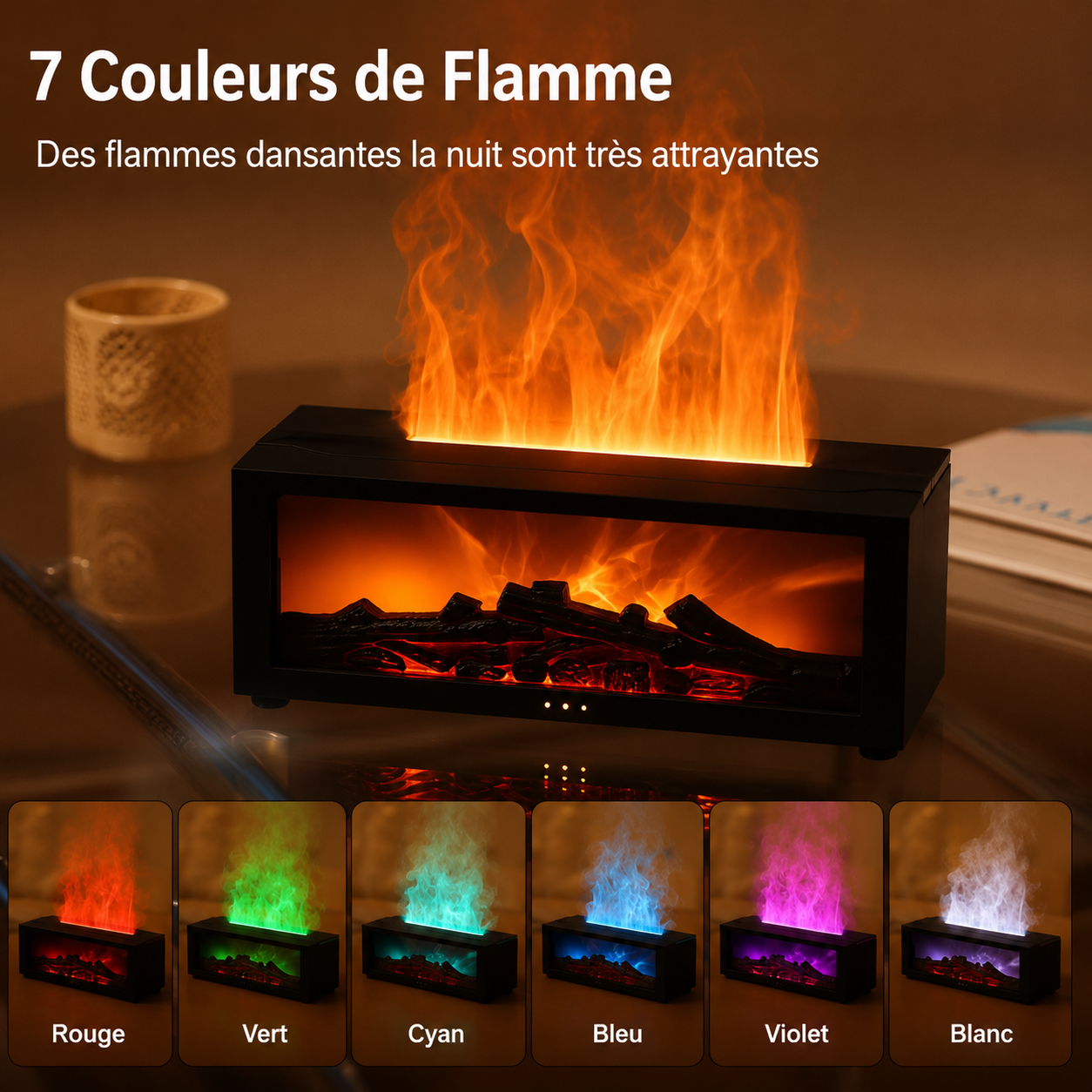 Diffuseur d’arômes à effet flamme avec télécommande