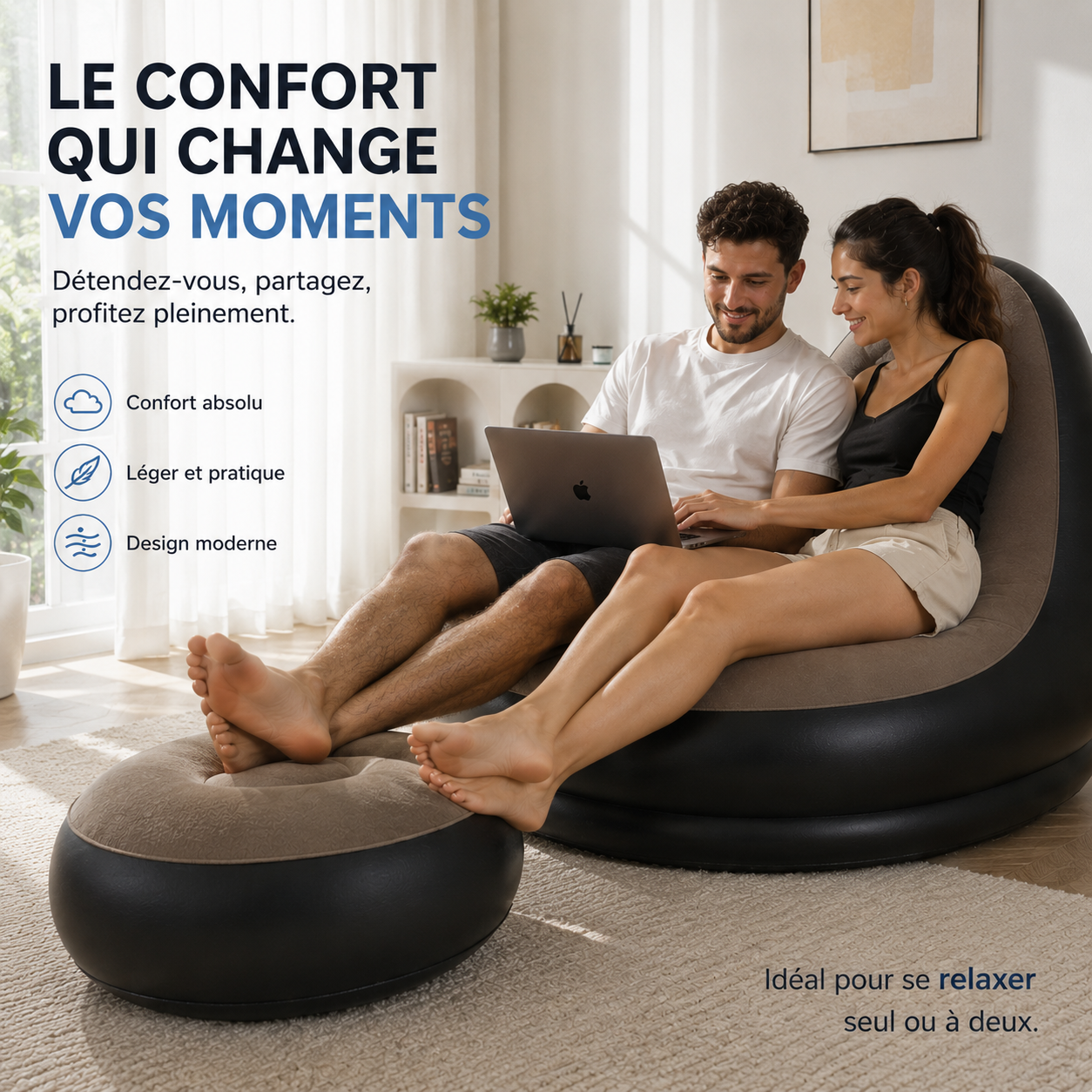 Canapé gonflable et repose-pieds - pliable