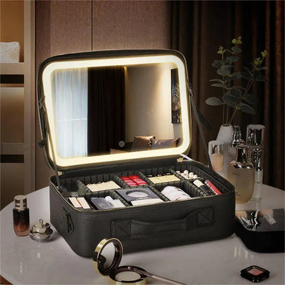 Trousse de maquillage de voyage avec miroir LED - Qualité Premium (Vide)
