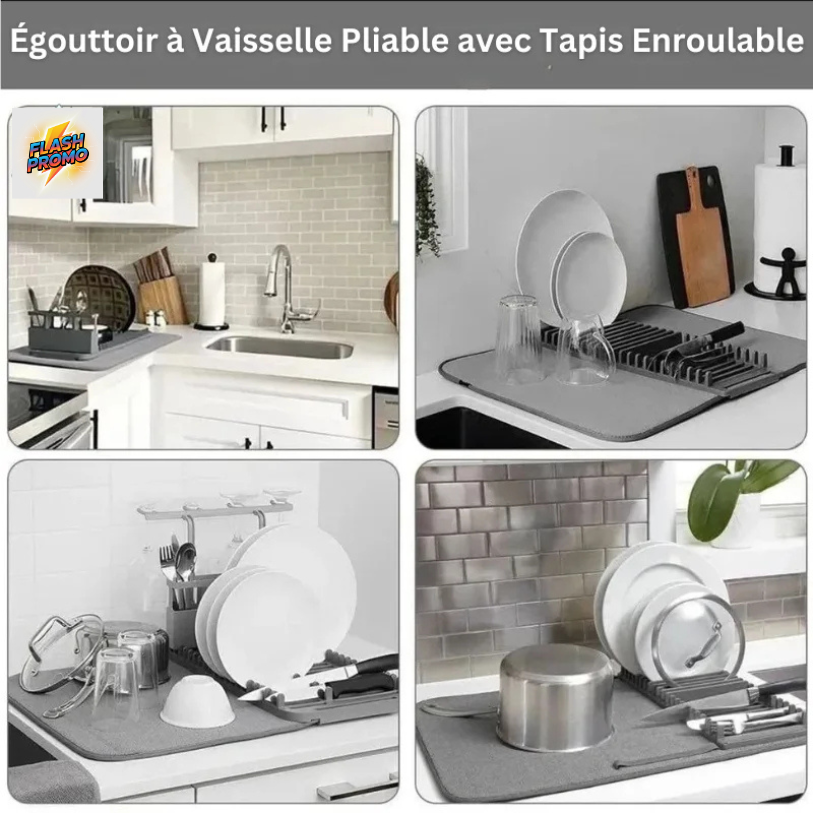 Tapis Enroulable avec égouttoir à vaisselle pliable