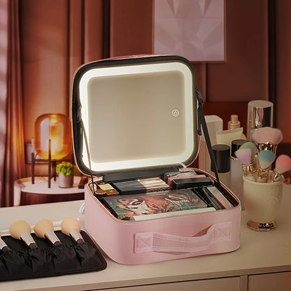 Trousse de maquillage de voyage avec miroir LED - Qualité Premium (Vide)