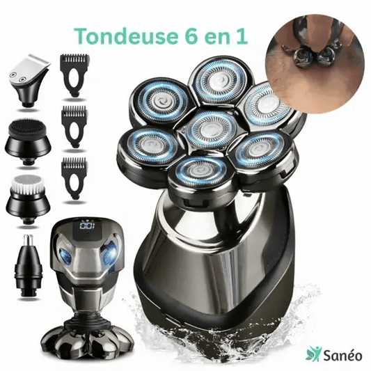 Tondeuse & Rasoir électrique rechargeable pour tête, visage et corps 6-en-1
